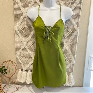 Forever21 green open back tie front mini lingerie dress size S